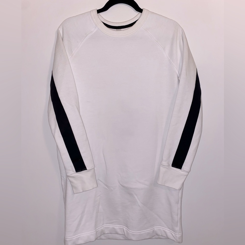ATHLETA women’s sweatshirt dress, white with black accents